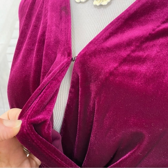 NEW Ralph Lauren Size M Medium Garnet Pink Solid Velvet Belted Peplum Blouse Top - Picture 5 of 12